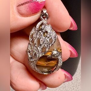 Elegant Tibetan Silver and Genuine cherry Quartz Teardrop Pendant-peacock